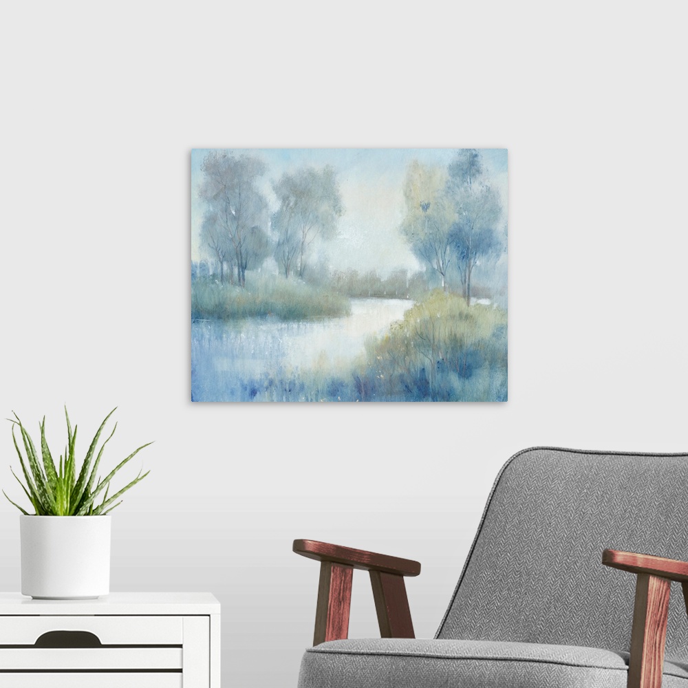 A modern room featuring Morning at the Pond II