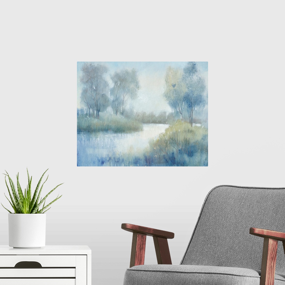 A modern room featuring Morning at the Pond II