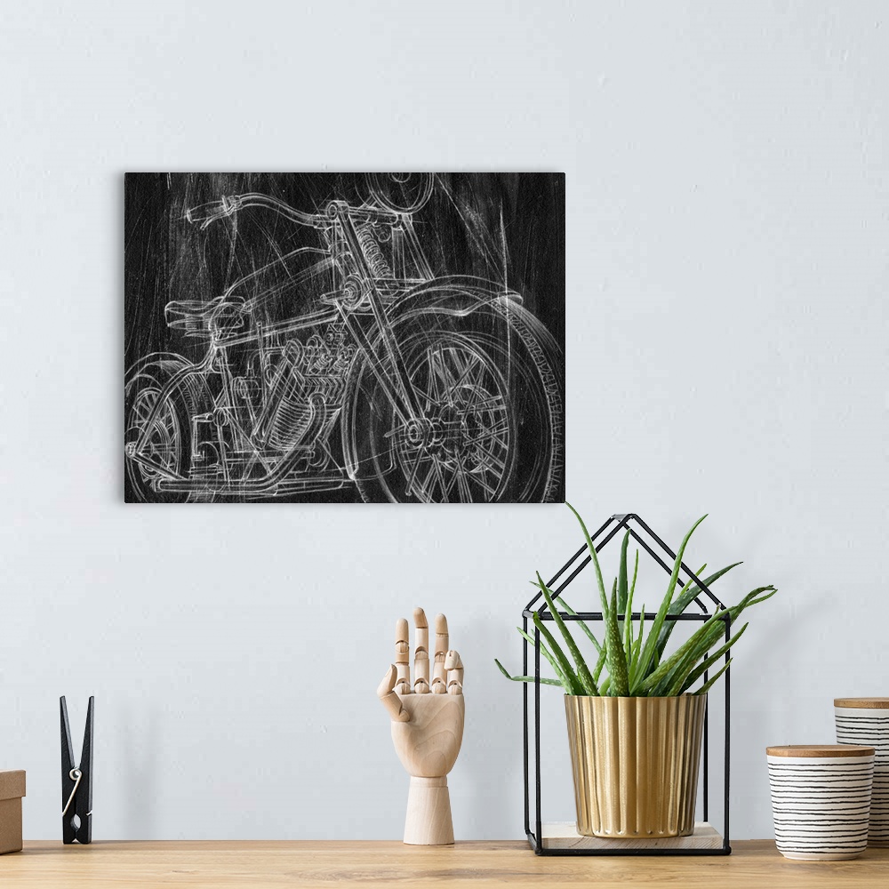 A bohemian room featuring Motorcycle Mechanical Sketch I