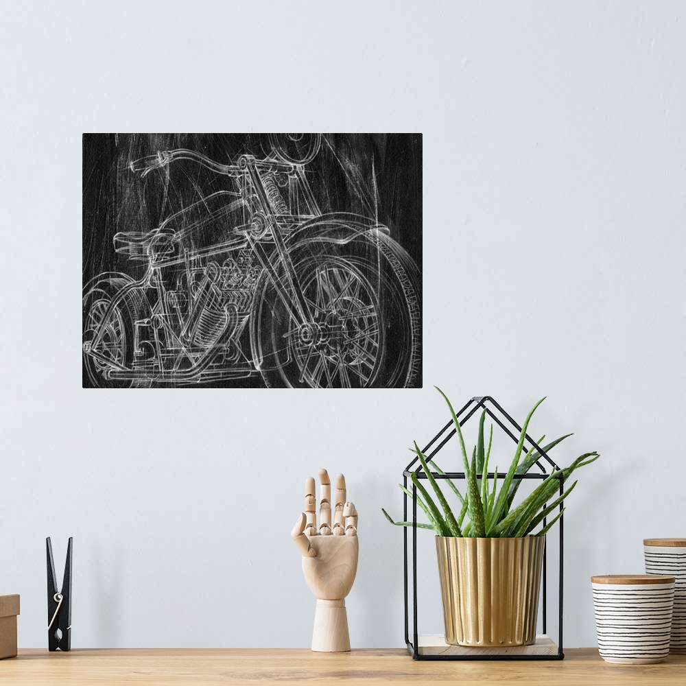 A bohemian room featuring Motorcycle Mechanical Sketch I