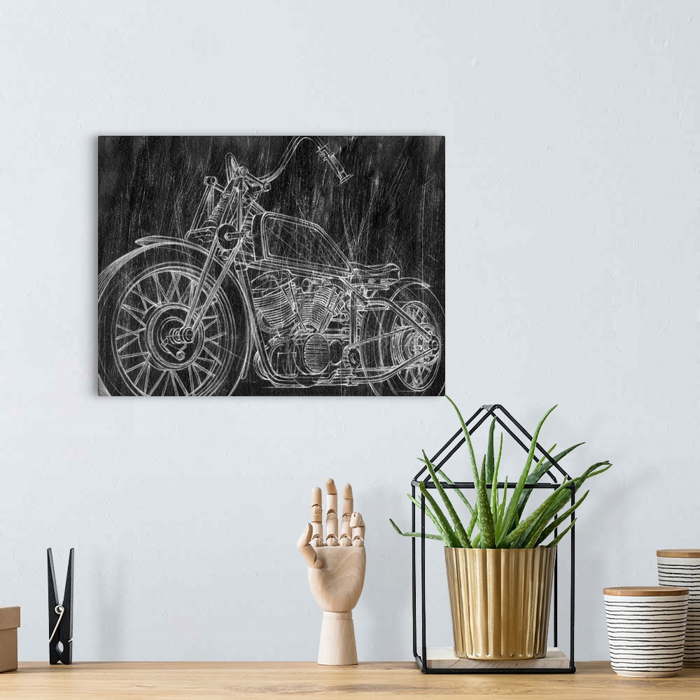 A bohemian room featuring Motorcycle Mechanical Sketch II