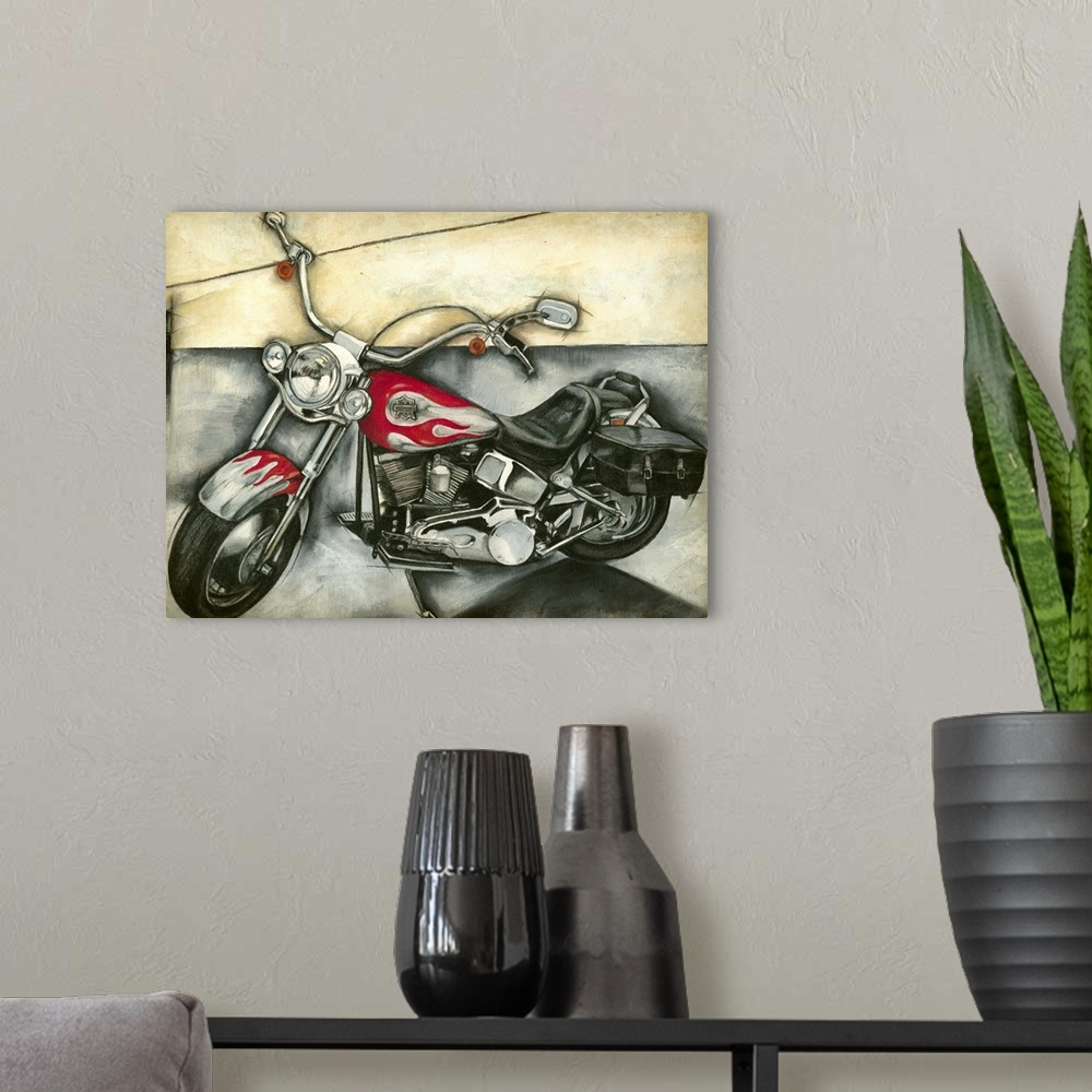A modern room featuring Motorcycle Memories II