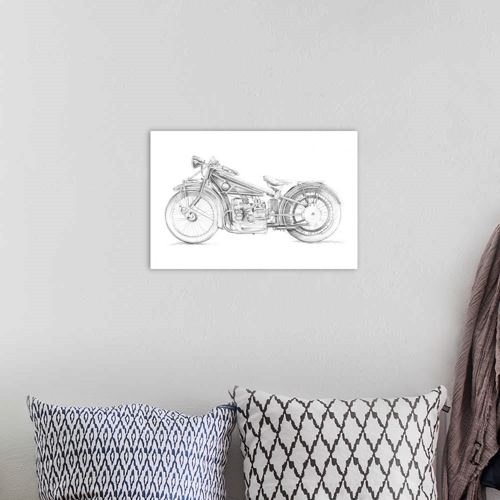 A bohemian room featuring Motorcycle Sketch I