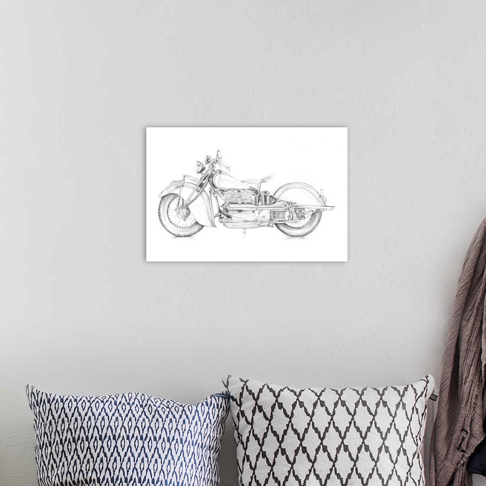 A bohemian room featuring Motorcycle Sketch II