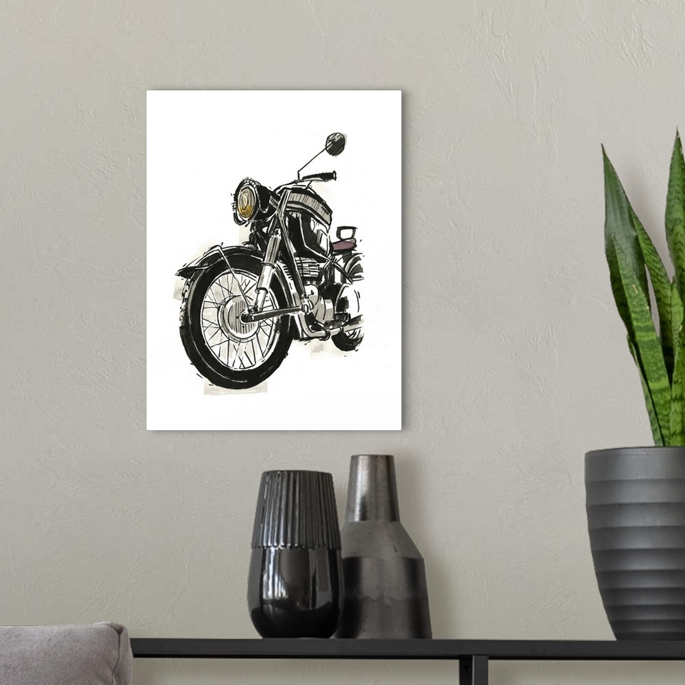 A modern room featuring Motorcycles in Ink IV
