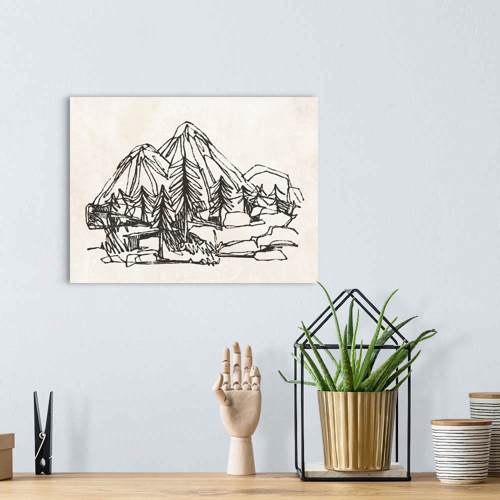A bohemian room featuring Mountain Contour Sketch I