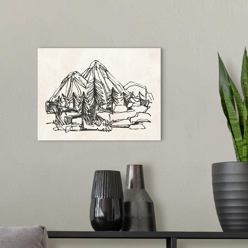 A modern room featuring Mountain Contour Sketch I