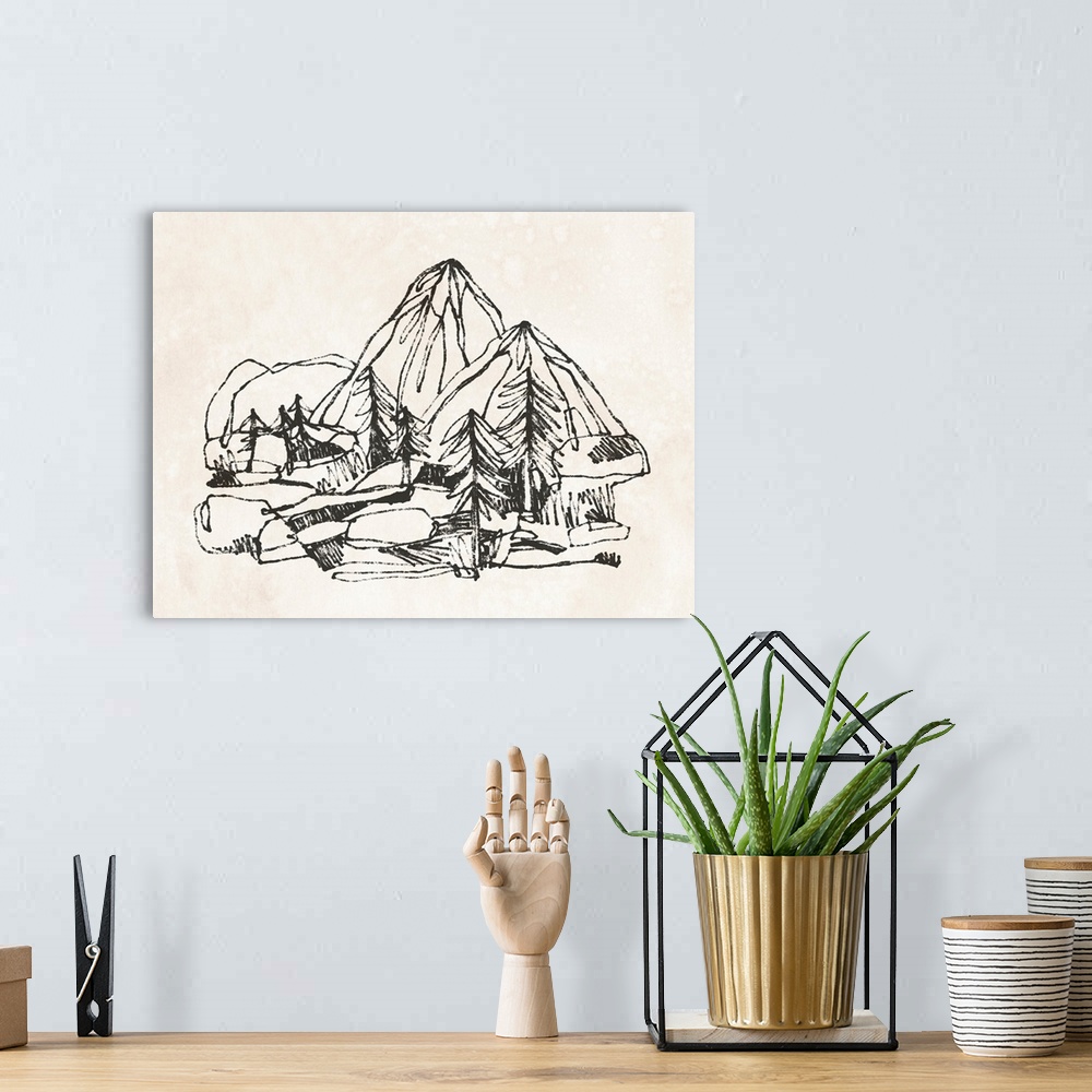 A bohemian room featuring Mountain Contour Sketch II