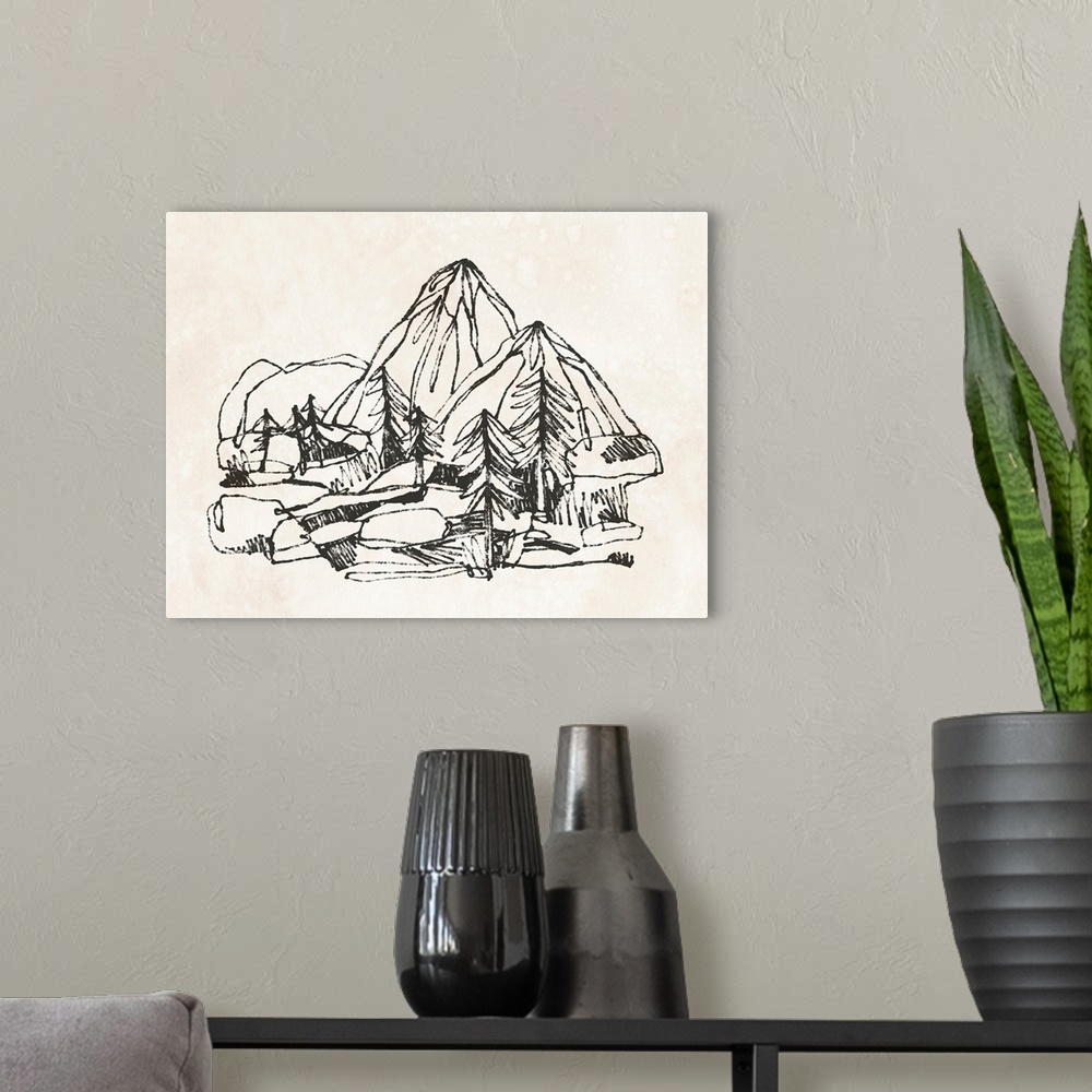 A modern room featuring Mountain Contour Sketch II