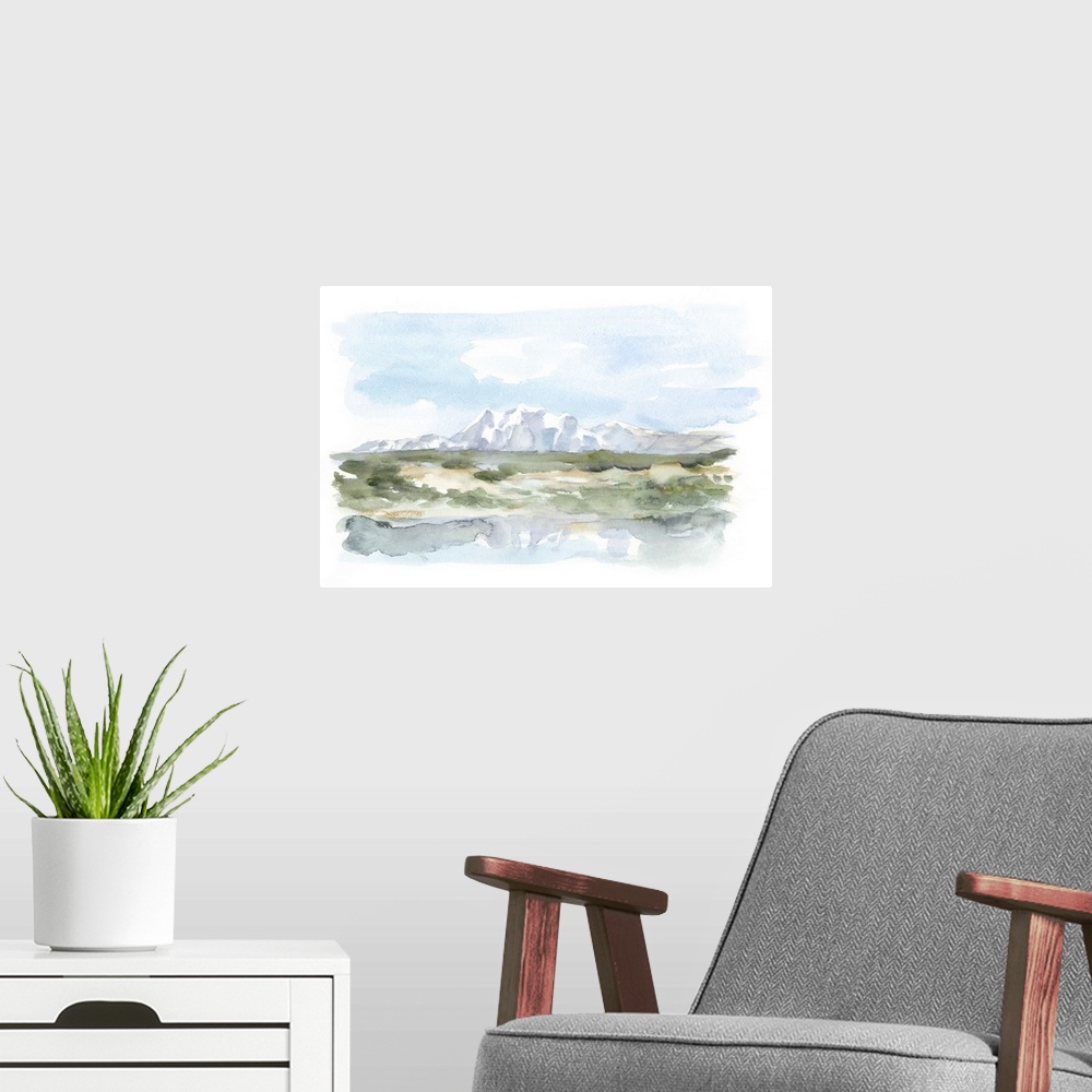 A modern room featuring Mountain Watercolor II