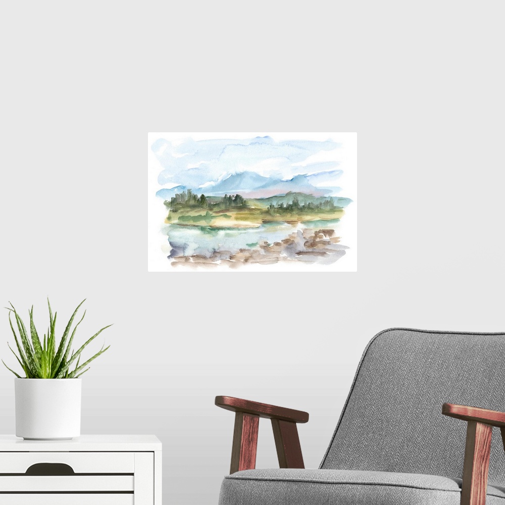 A modern room featuring Mountain Watercolor III