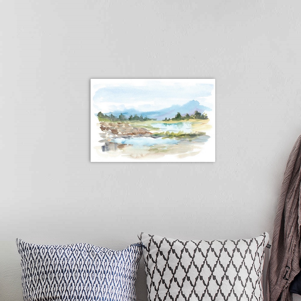 A bohemian room featuring Mountain Watercolor IV