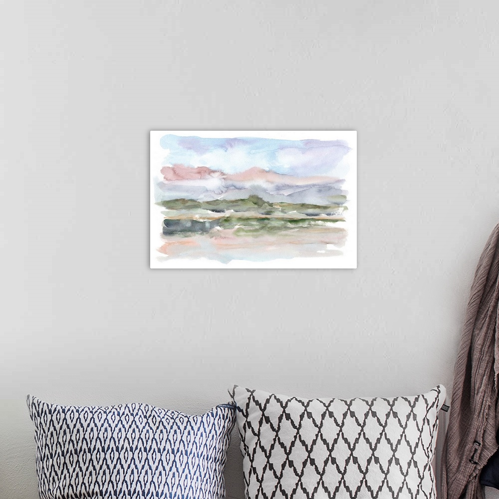 A bohemian room featuring Mountain Watercolor V