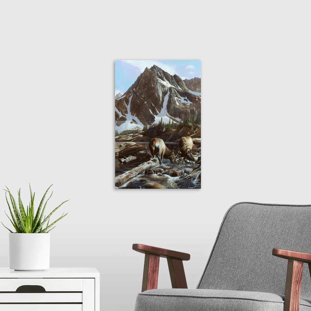 A modern room featuring Mountainside Elk II
