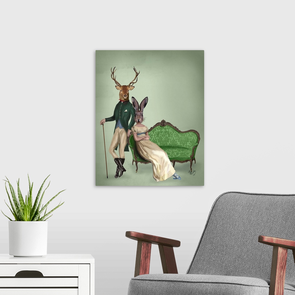 A modern room featuring Mr Deer and Mrs Rabbit