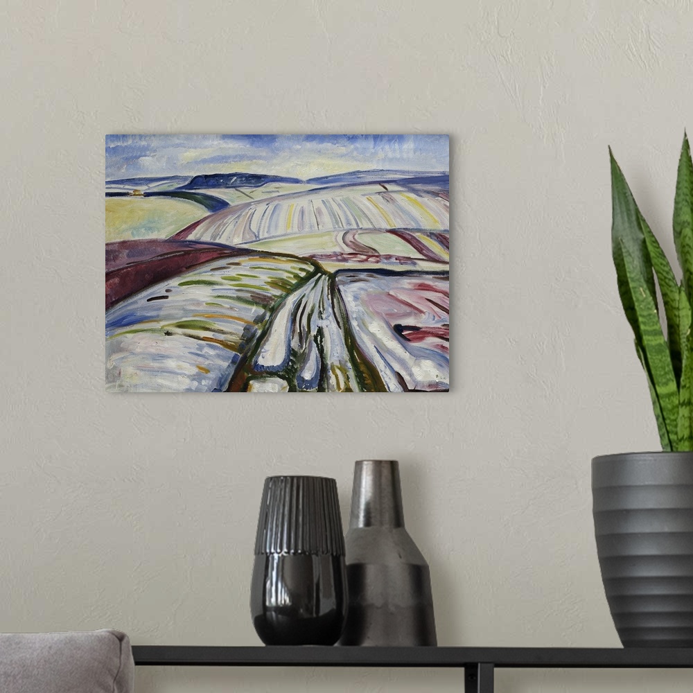 A modern room featuring Munch Colorful Landscapes III