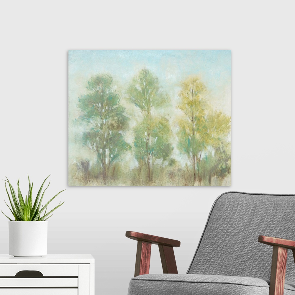 A modern room featuring Muted Trees II