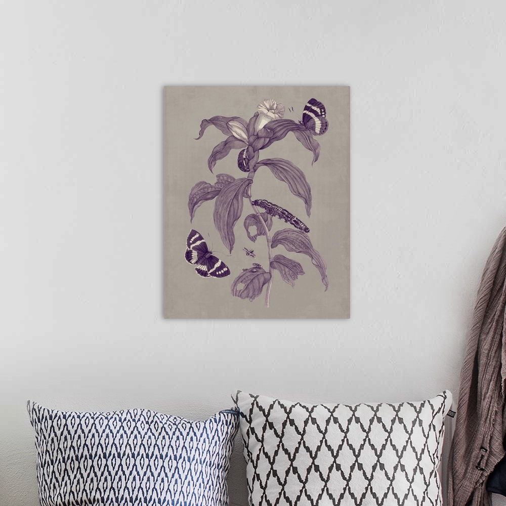 A bohemian room featuring Nature Study in Plum and Taupe I