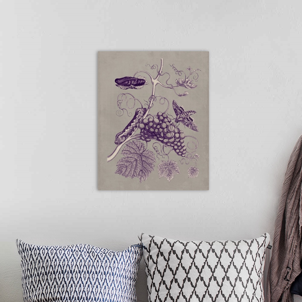 A bohemian room featuring Nature Study in Plum and Taupe III