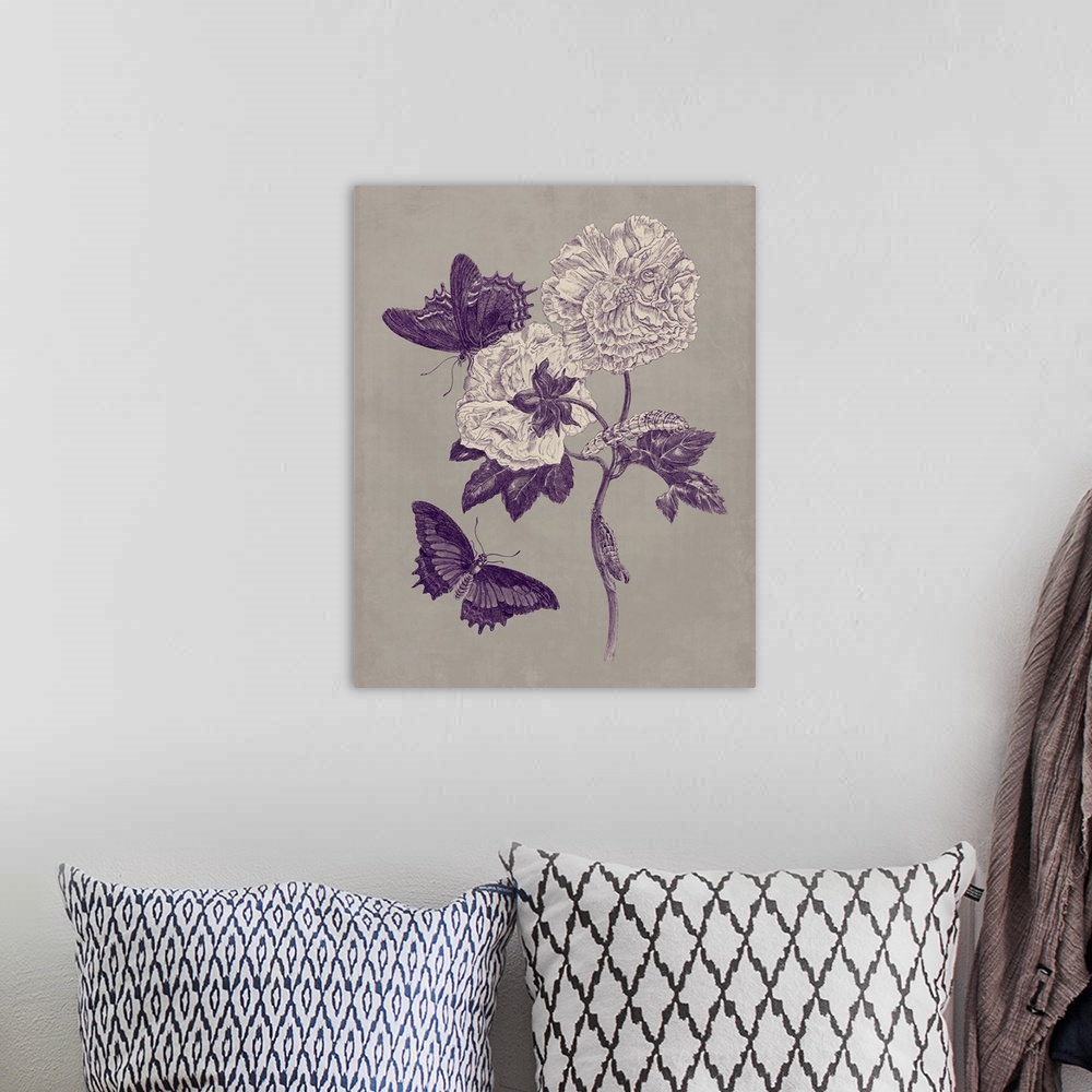 A bohemian room featuring Nature Study in Plum and Taupe IV