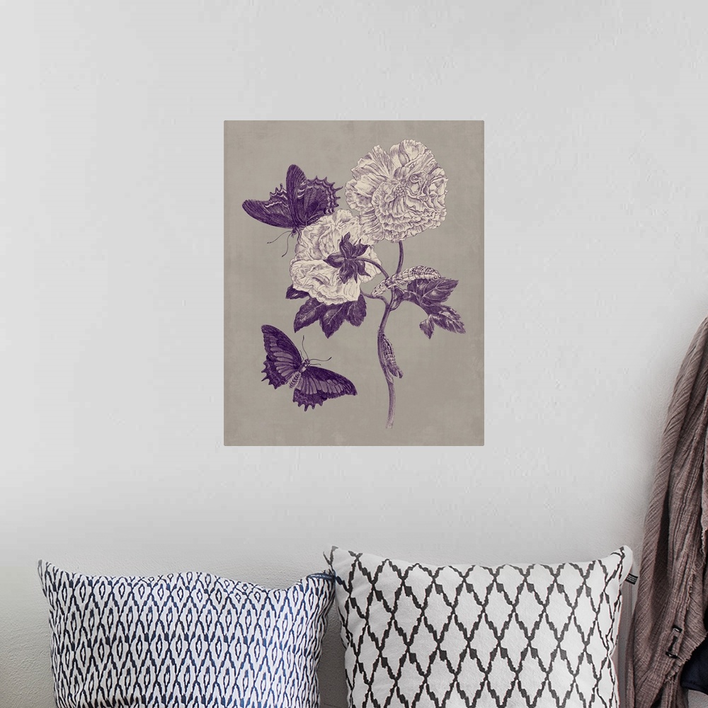 A bohemian room featuring Nature Study in Plum and Taupe IV