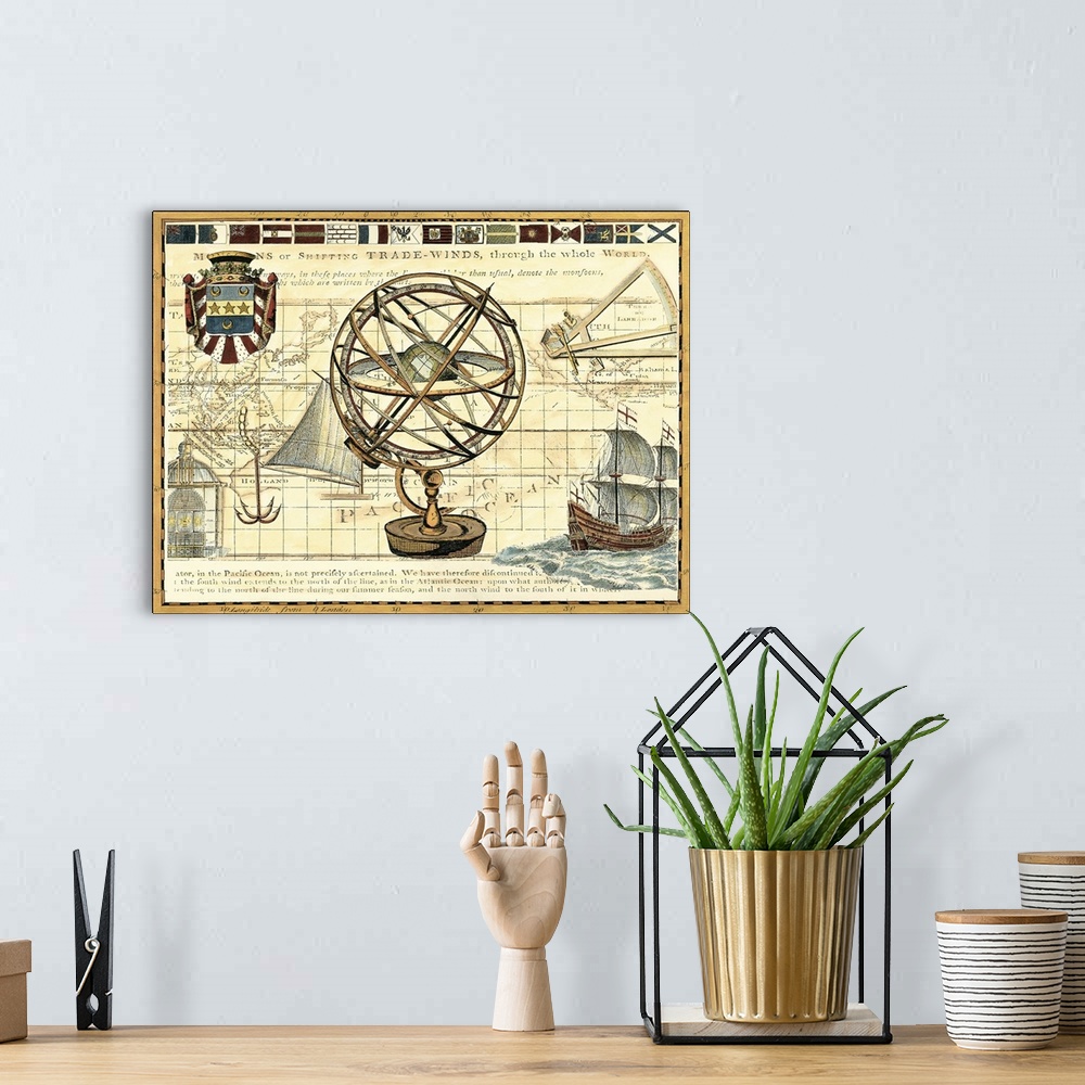 A bohemian room featuring Nautical Map I