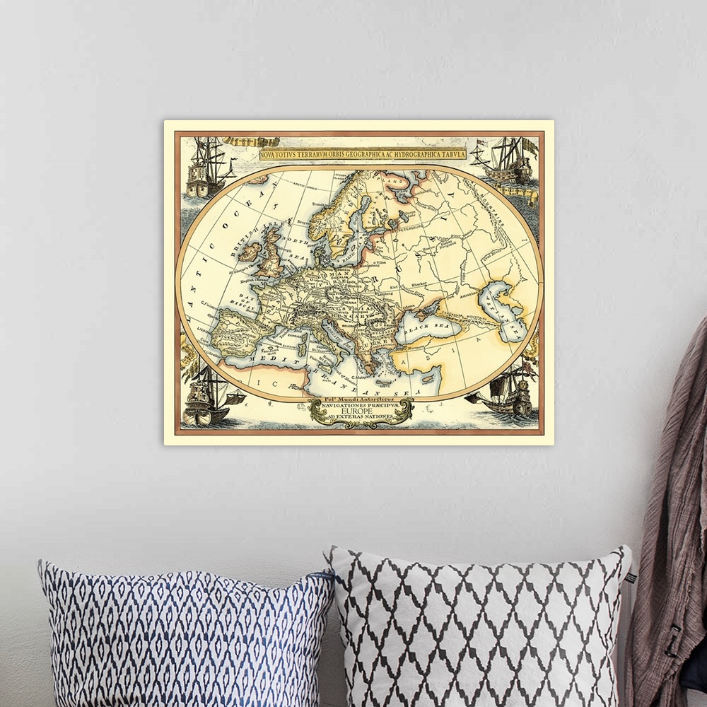 A bohemian room featuring Nautical Map of Europe