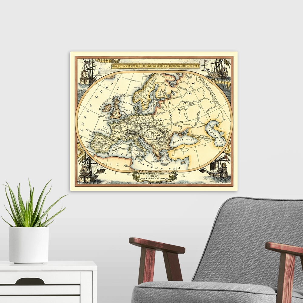 A modern room featuring Nautical Map of Europe