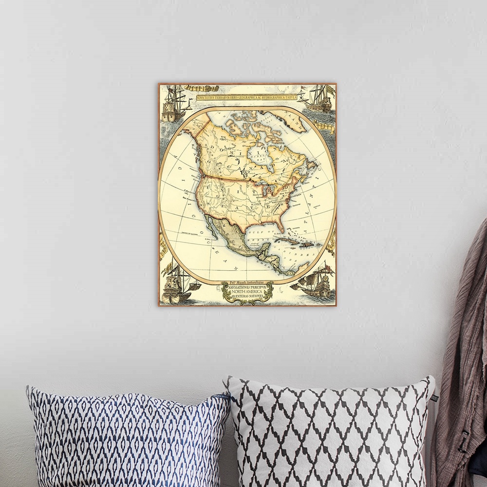 A bohemian room featuring Nautical Map of North America