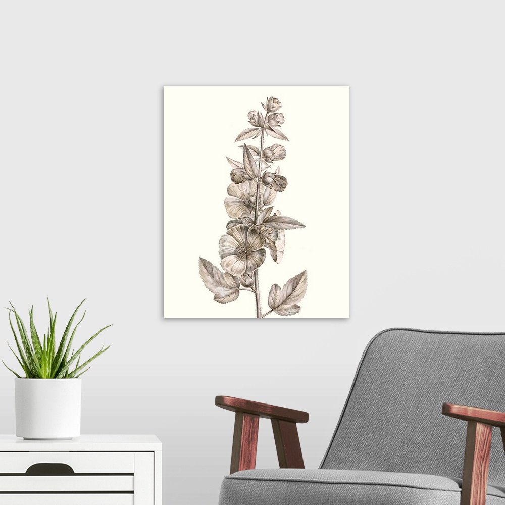 A modern room featuring Illustrated botanical study in neutral tones.