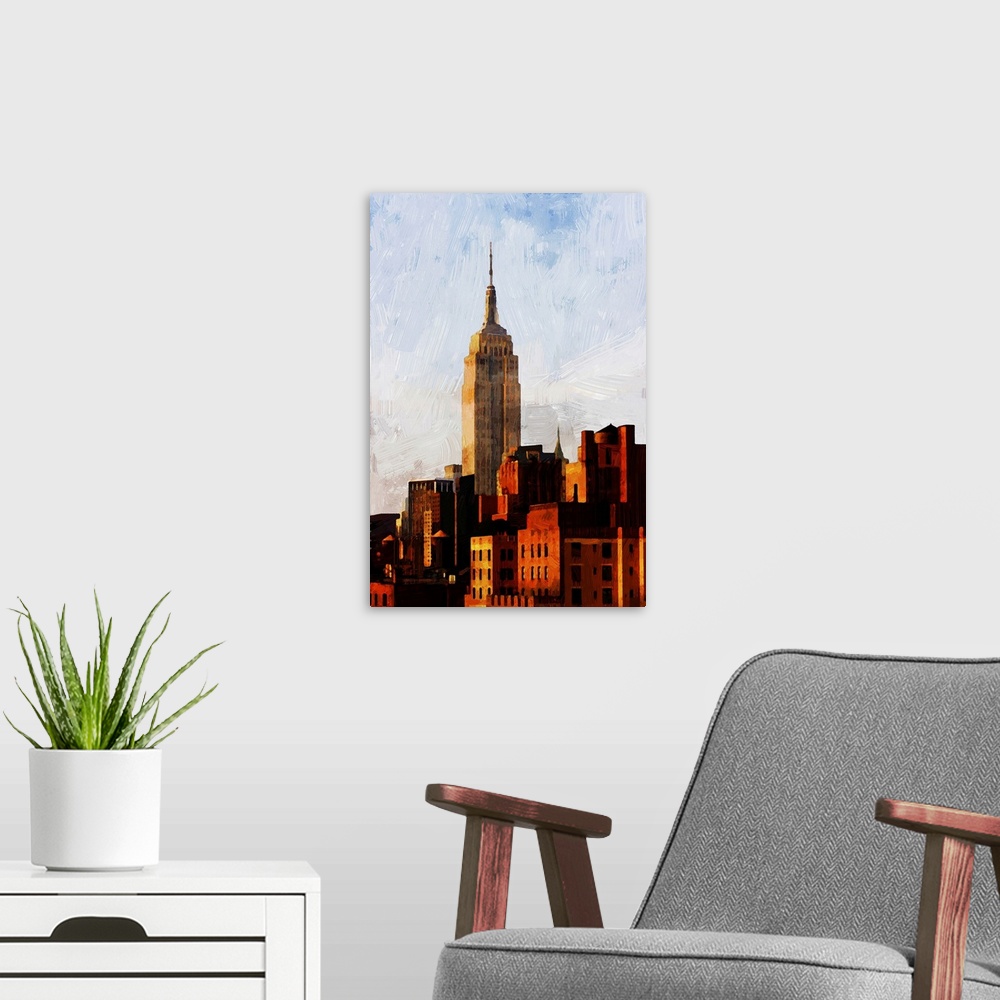 A modern room featuring NYC ESB Sunset