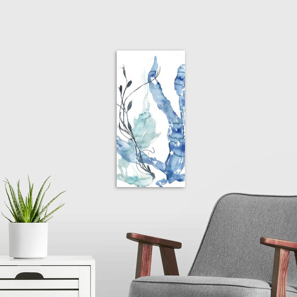 A modern room featuring Ocean Etude Triptych II