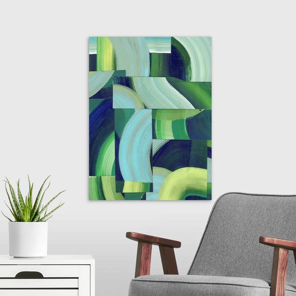 A modern room featuring Oceanic Patchwork II