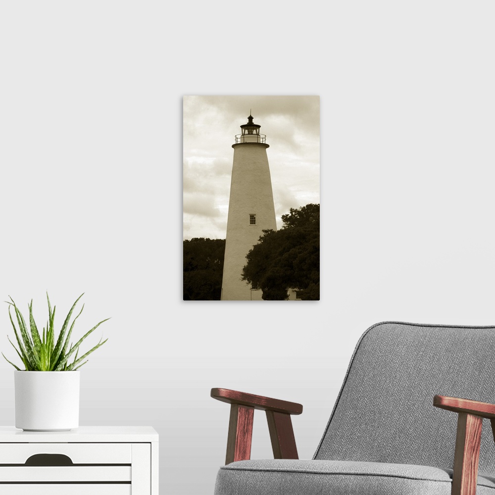 A modern room featuring Ocracoke Island Lighthouse