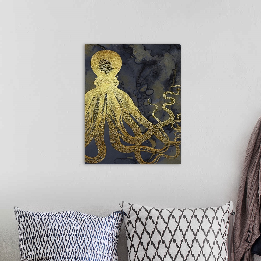 A bohemian room featuring Octopus Ink Gold & Blue I