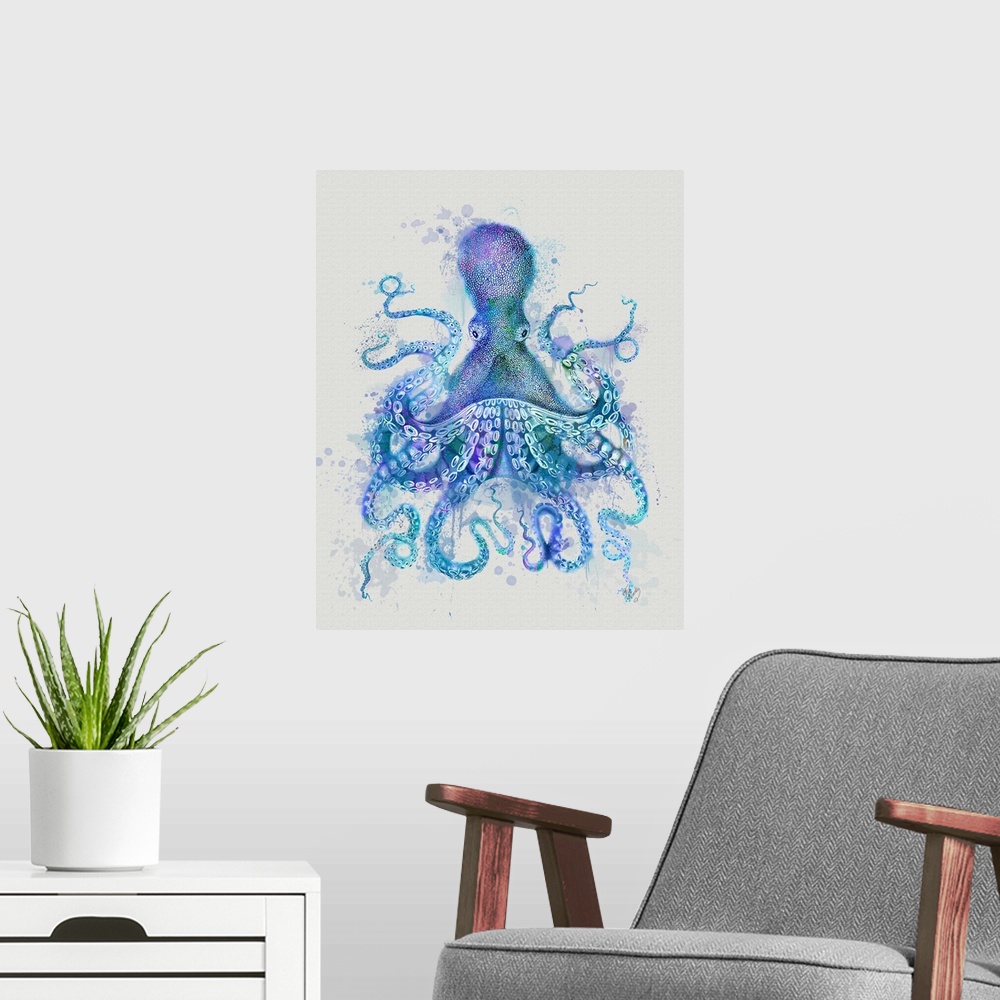 A modern room featuring Octopus Rainbow Splash Blue
