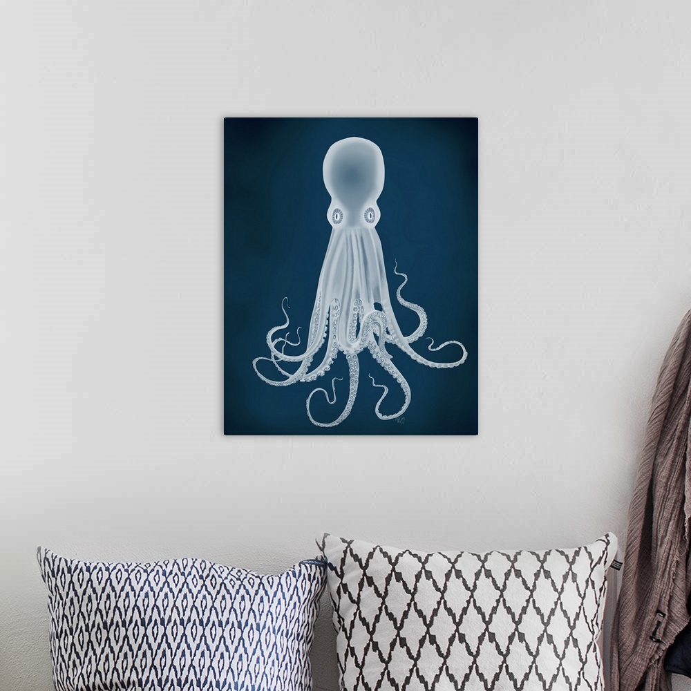 A bohemian room featuring Octopus VIII, White on Blue