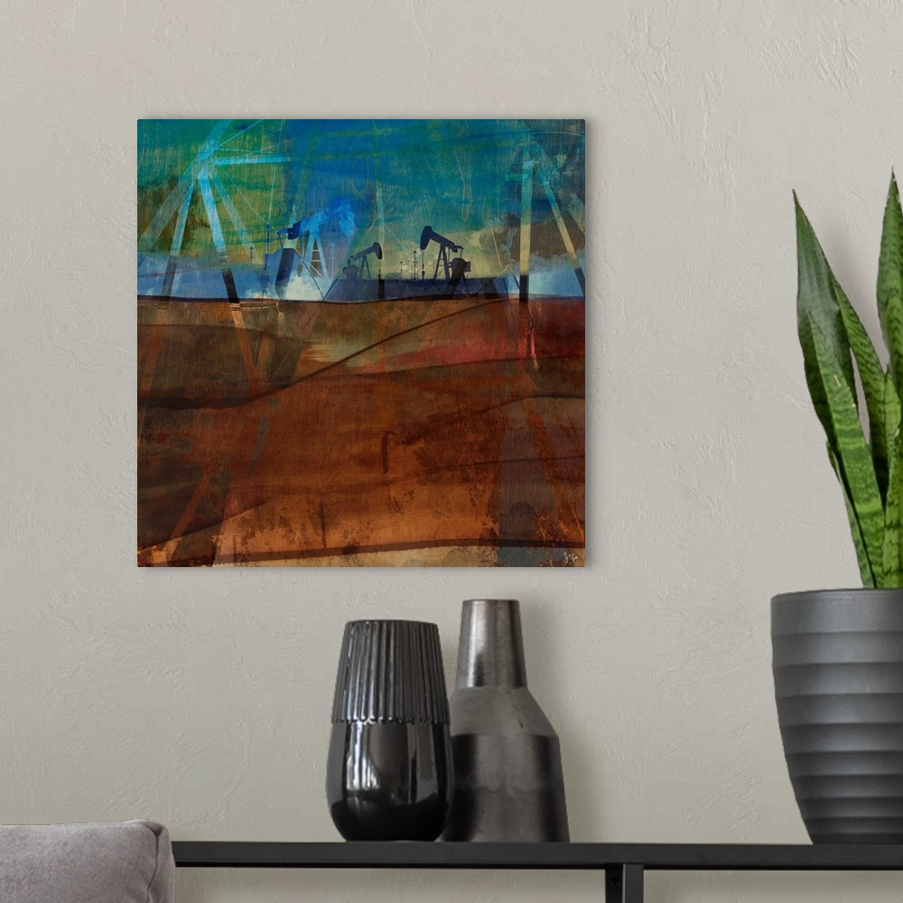 A modern room featuring Oil Rig Abstraction II