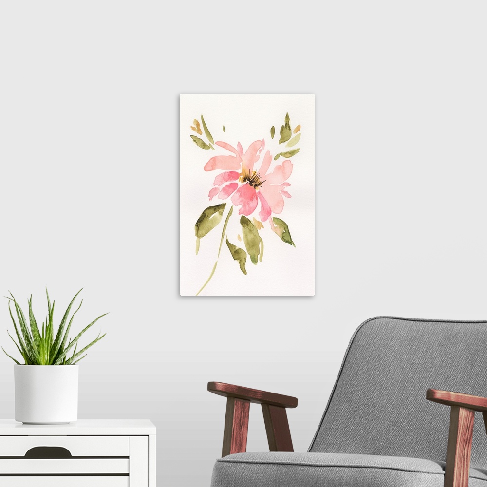 A modern room featuring One Pink Bloom I
