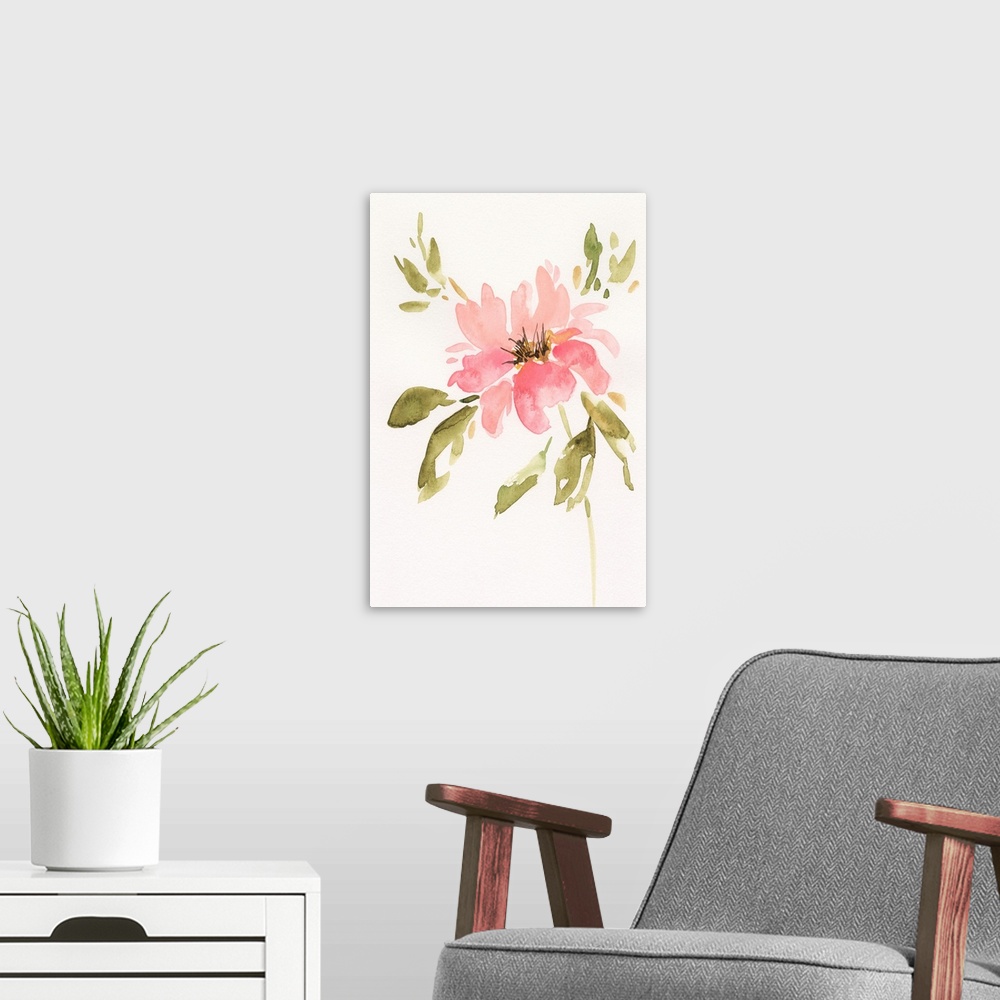 A modern room featuring One Pink Bloom II