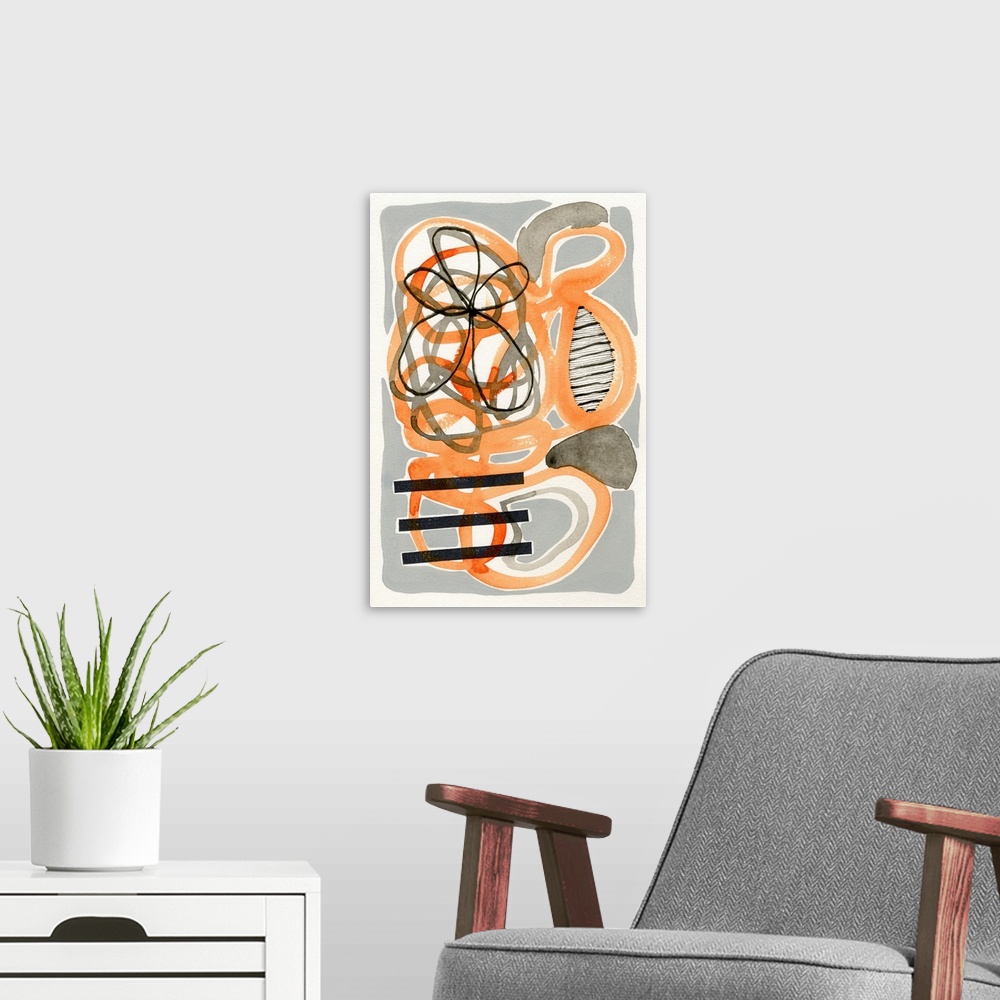 A modern room featuring Orange & Grey Scramble I