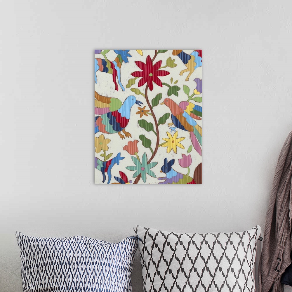 A bohemian room featuring Otomi Embroidery I