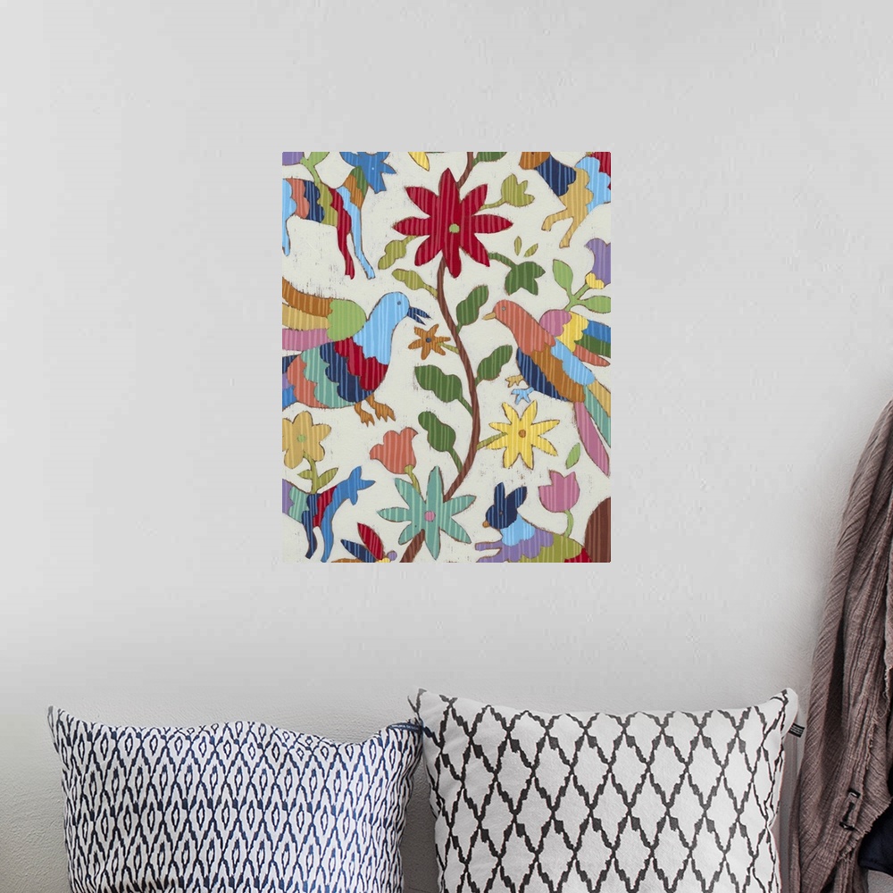 A bohemian room featuring Otomi Embroidery I