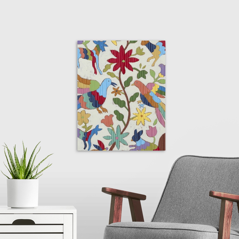 A modern room featuring Otomi Embroidery I