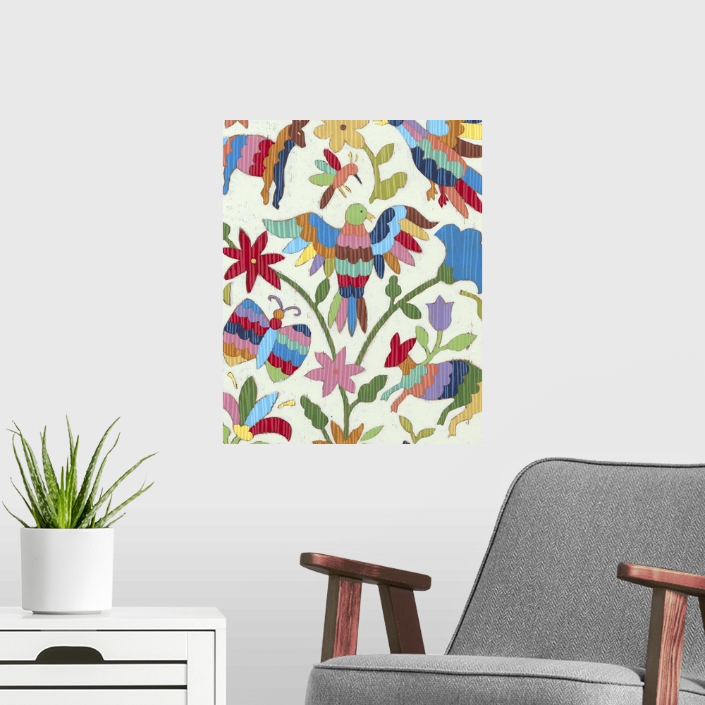 A modern room featuring Otomi Embroidery II
