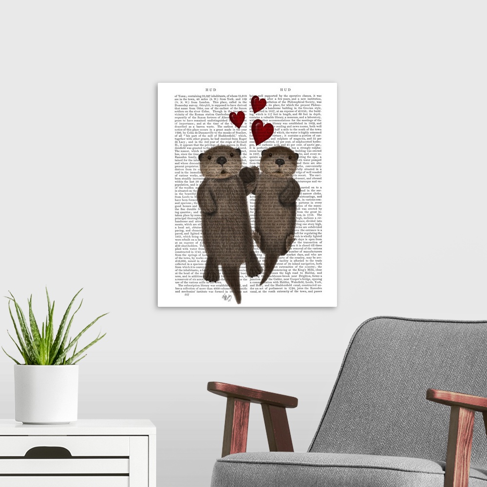A modern room featuring Otters Holding Hands