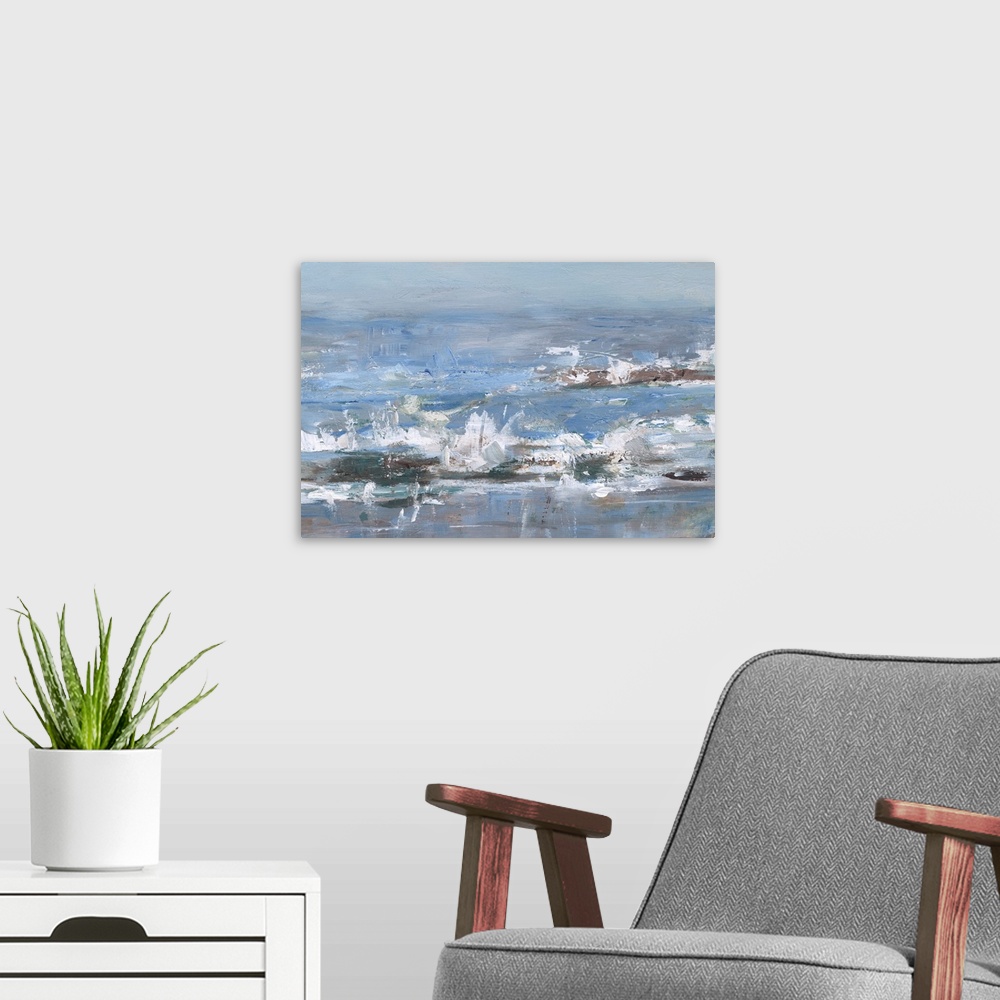 A modern room featuring Overcast Tides II