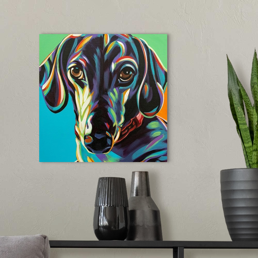 A modern room featuring Painted Dachshund I