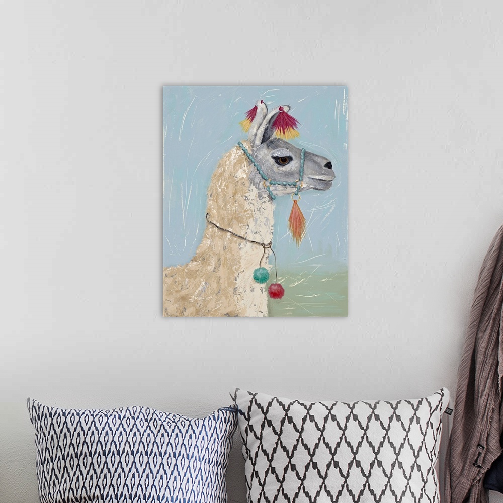 A bohemian room featuring Painted Llama II