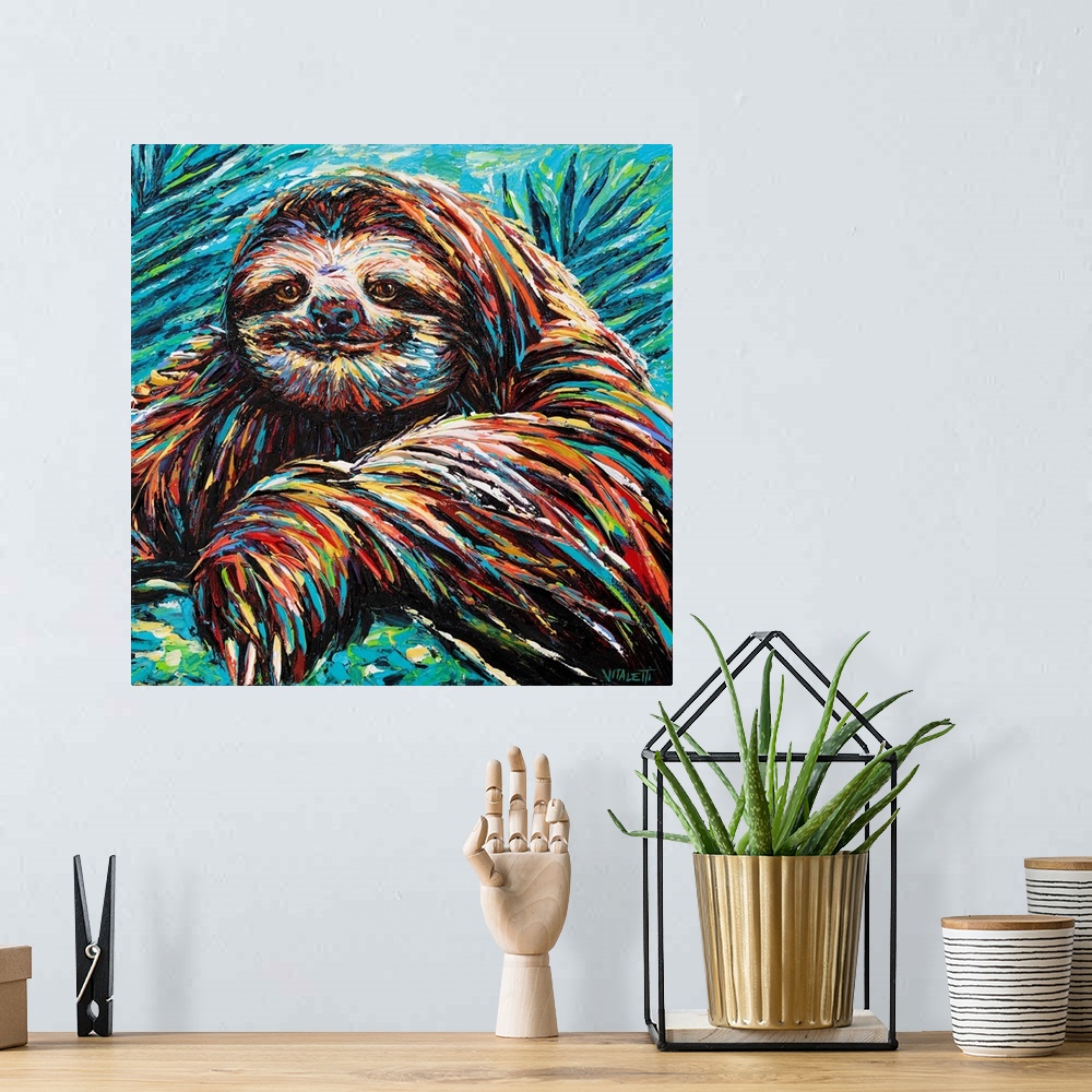 A bohemian room featuring Painted Sloth I